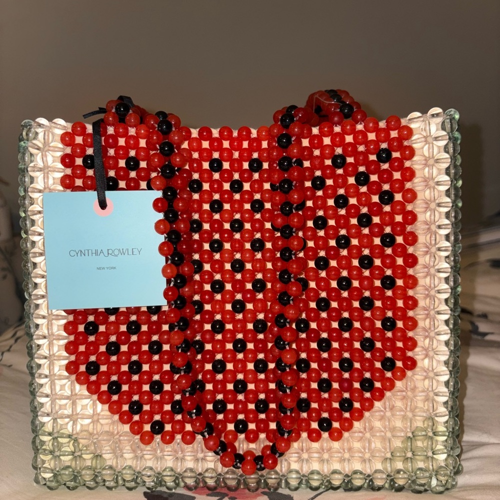 Cynthia Rowley Red and Black Beaded Watermelon Tote